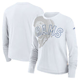 Los Angeles Rams Women's Layered Logo Cropped Long Sleeve Fashion T-Shirt White | Nike for Sale