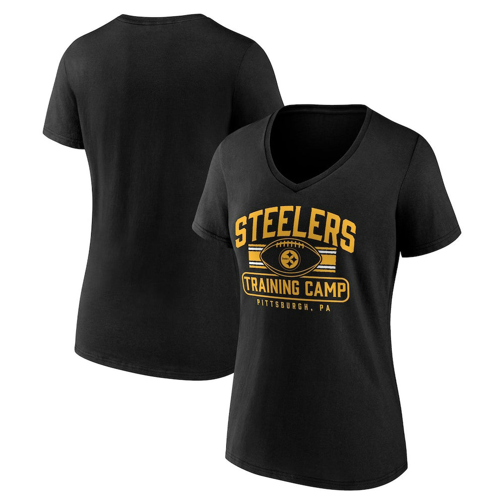Pittsburgh Steelers Women's Training Camp Stripe V-Neck T-Shirt Black | Fanatics