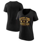 Pittsburgh Steelers Women's Training Camp Stripe V-Neck T-Shirt Black | Fanatics