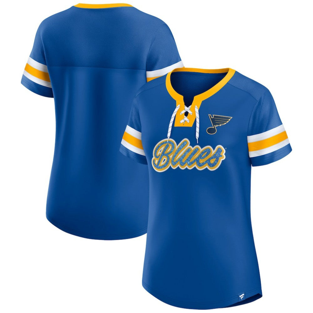 St. Louis Blues Fanatics Women's Iconic Athena Lace-Up T-Shirt - Blue - NHL
