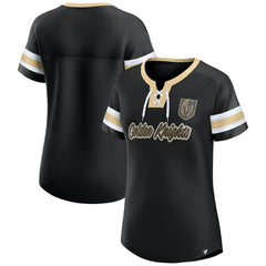 Vegas Golden Knights Fanatics Women's Iconic Athena Lace-Up T-Shirt - Black - NHL