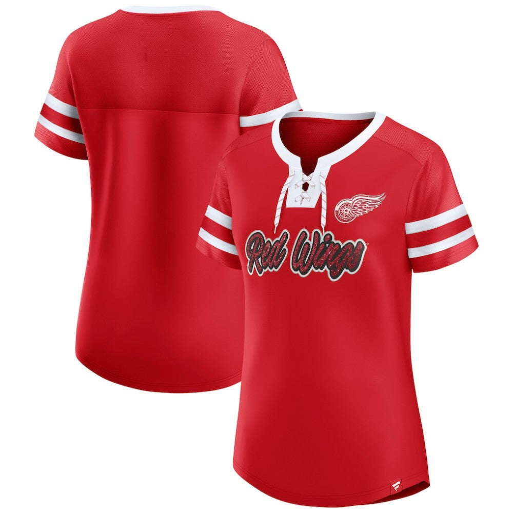 Detroit Red Wings Fanatics Women's Iconic Athena Lace-Up T-Shirt - Red - NHL