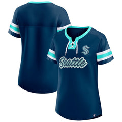 Seattle Kraken Fanatics Women's Iconic Athena Lace-Up T-Shirt - Deep Sea Blue - NHL