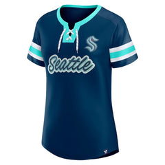 Seattle Kraken Fanatics Women's Iconic Athena Lace-Up T-Shirt - Deep Sea Blue - NHL