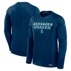 Seattle Kraken Fanatics Authentic Pro Rink Tech Raglan Long Sleeve T-Shirt - Deep Sea Blue - NHL