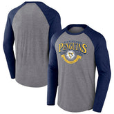 Pittsburgh Penguins Fanatics Goal Crease Raglan Tri-Blend Long Sleeve T-Shirt - Heather Gray/Heather Navy - NHL