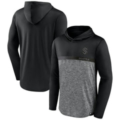 Seattle Kraken Fanatics Iconic Defender Pullover Hoodie - Black/Heather Charcoal - NHL