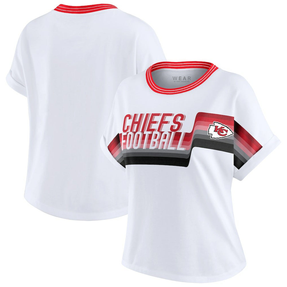 Kansas City Chiefs WEAR by Erin Andrews Women's Cropped Center Stripe Dolman T-Shirt White | NFL