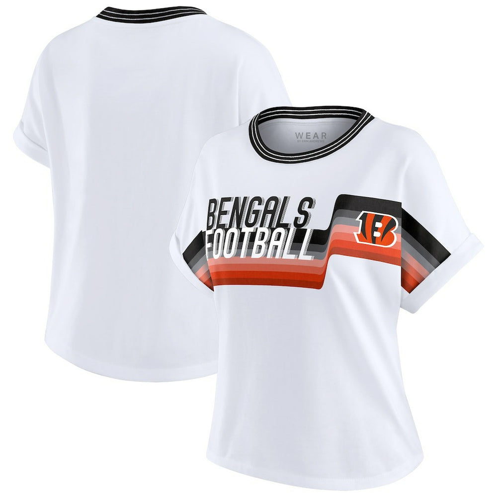 Cincinnati Bengals WEAR by Erin Andrews Women's Cropped Center Stripe Dolman T-Shirt White | NFL