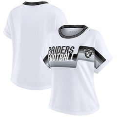 Las Vegas Raiders WEAR by Erin Andrews Women's Cropped Center Stripe Dolman T-Shirt White | NFL