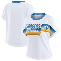 Los Angeles Chargers WEAR by Erin Andrews Women's Cropped Center Stripe Dolman T-Shirt White | NFL