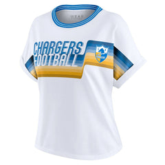Los Angeles Chargers WEAR by Erin Andrews Women's Cropped Center Stripe Dolman T-Shirt White | NFL