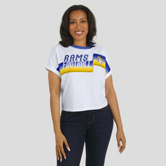 Los Angeles Rams WEAR by Erin Andrews Women's Cropped Center Stripe Dolman T-Shirt White | NFL