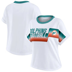 Miami Dolphins WEAR by Erin Andrews Women's Cropped Center Stripe Dolman T-Shirt White | NFL
