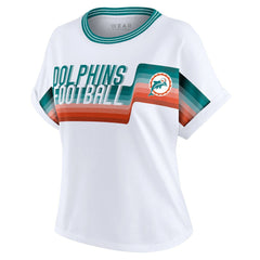 Miami Dolphins WEAR by Erin Andrews Women's Cropped Center Stripe Dolman T-Shirt White | NFL