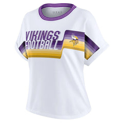 Minnesota Vikings WEAR by Erin Andrews Women's Cropped Center Stripe Dolman T-Shirt White | NFL