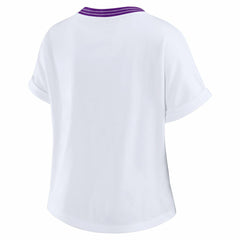 Minnesota Vikings WEAR by Erin Andrews Women's Cropped Center Stripe Dolman T-Shirt White | NFL