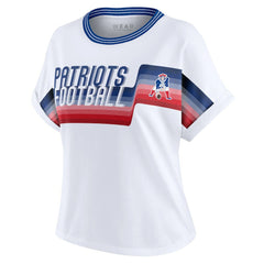 New England Patriots WEAR by Erin Andrews Women's Cropped Center Stripe Dolman T-Shirt White | NFL