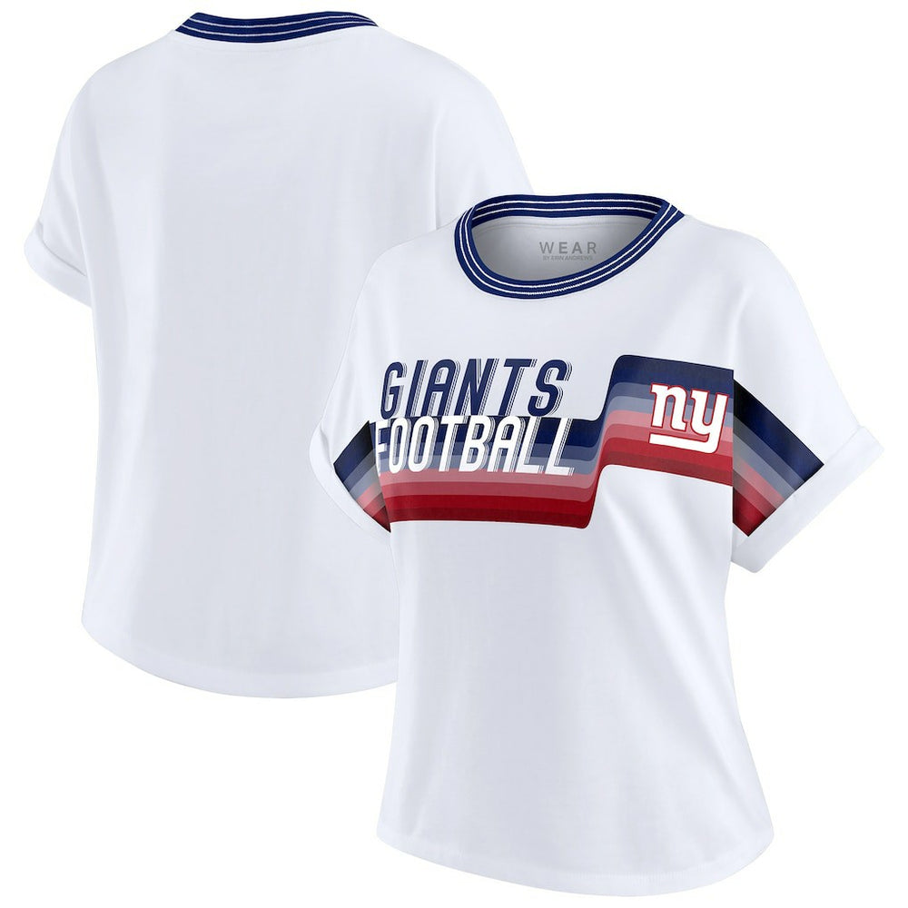 New York Giants WEAR by Erin Andrews Women's Cropped Center Stripe Dolman T-Shirt White | NFL