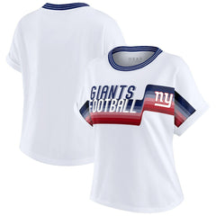 New York Giants WEAR by Erin Andrews Women's Cropped Center Stripe Dolman T-Shirt White | NFL