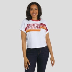 Tampa Bay Buccaneers WEAR by Erin Andrews Women's Cropped Center Stripe Dolman T-Shirt White | NFL
