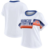 Denver Broncos WEAR by Erin Andrews Women's Cropped Center Stripe Dolman T-Shirt White | NFL