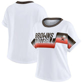 Cleveland Browns WEAR by Erin Andrews Women's Cropped Center Stripe Dolman T-Shirt White | NFL
