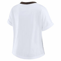 Cleveland Browns WEAR by Erin Andrews Women's Cropped Center Stripe Dolman T-Shirt White | NFL