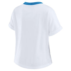 Detroit Lions WEAR by Erin Andrews Women's Cropped Center Stripe Dolman T-Shirt White | NFL