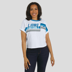Detroit Lions WEAR by Erin Andrews Women's Cropped Center Stripe Dolman T-Shirt White | NFL