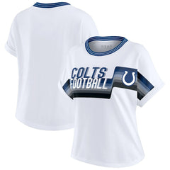 Indianapolis Colts WEAR by Erin Andrews Women's Cropped Center Stripe Dolman T-Shirt White | NFL