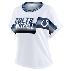 Indianapolis Colts WEAR by Erin Andrews Women's Cropped Center Stripe Dolman T-Shirt White | NFL