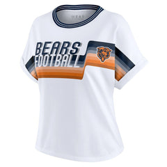Chicago Bears WEAR by Erin Andrews Women's Cropped Center Stripe Dolman T-Shirt White | NFL