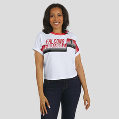 Atlanta Falcons WEAR by Erin Andrews Women's Cropped Center Stripe Dolman T-Shirt White | NFL