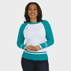 Miami Dolphins WEAR by Erin Andrews Women's Colorblock Raglan Sweater White/Aqua | NFL