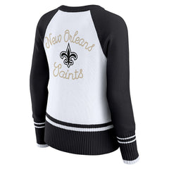 New Orleans Saints WEAR by Erin Andrews Women's Colorblock Raglan Sweater White/Black | NFL