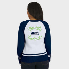 Seattle Seahawks WEAR by Erin Andrews Women's Colorblock Raglan Sweater White/College Navy | NFL