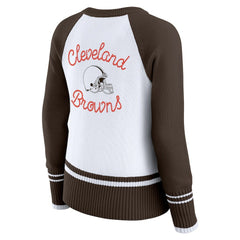 Cleveland Browns WEAR by Erin Andrews Women's Colorblock Raglan Sweater White/Brown | NFL