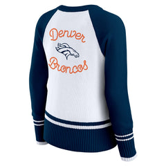 Denver Broncos WEAR by Erin Andrews Women's Colorblock Raglan Sweater White/Navy | NFL