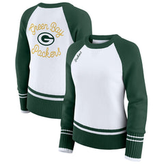 Green Bay Packers WEAR by Erin Andrews Women's Colorblock Raglan Sweater White/Green | NFL
