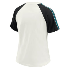 Jacksonville Jaguars WEAR by Erin Andrews Women's Sleeve Stripe Distressed Raglan T-Shirt White | NFL