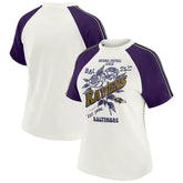 Baltimore Ravens WEAR by Erin Andrews Women's Sleeve Stripe Distressed Raglan T-Shirt White | NFL
