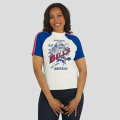 Buffalo Bills WEAR by Erin Andrews Women's Sleeve Stripe Distressed Raglan T-Shirt White | NFL