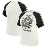 New Orleans Saints WEAR by Erin Andrews Women's Sleeve Stripe Distressed Raglan T-Shirt White | NFL