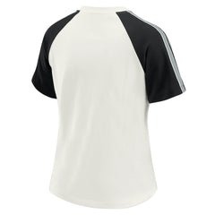 Las Vegas Raiders WEAR by Erin Andrews Women's Sleeve Stripe Distressed Raglan T-Shirt White | NFL