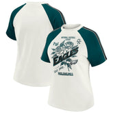 Philadelphia Eagles WEAR by Erin Andrews Women's Sleeve Stripe Distressed Raglan T-Shirt White | NFL