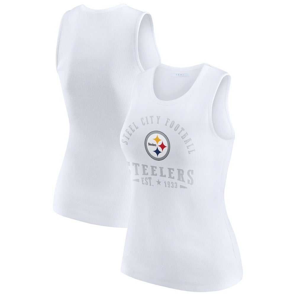 Pittsburgh Steelers WEAR by Erin Andrews Women's Ribbed Graphic Tank Top White | NFL