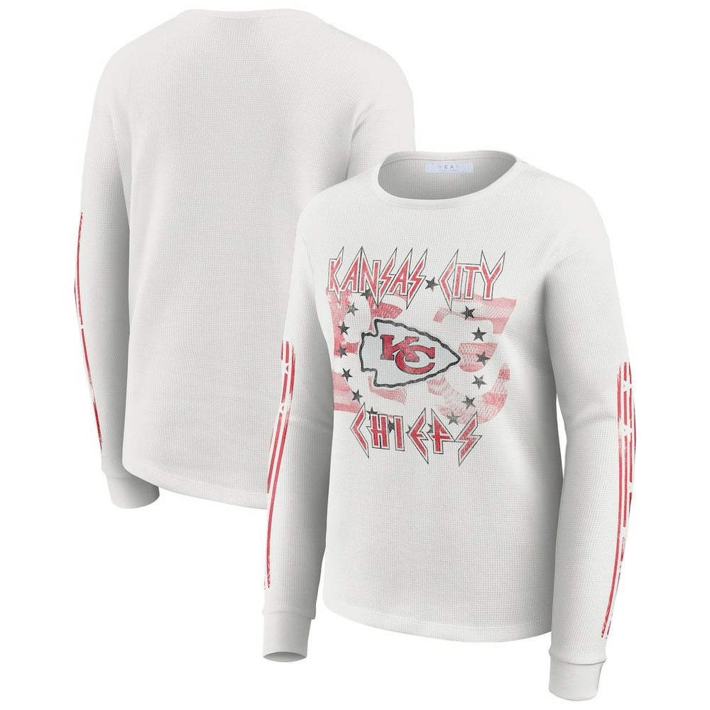 Kansas City Chiefs WEAR by Erin Andrews Women's Graphic Waffle Long-Sleeve T-Shirt White | NFL