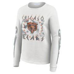 Chicago Bears WEAR by Erin Andrews Women's Graphic Waffle Long-Sleeve T-Shirt White | NFL