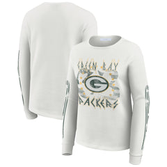 Green Bay Packers WEAR by Erin Andrews Women's Graphic Waffle Long-Sleeve T-Shirt White | NFL